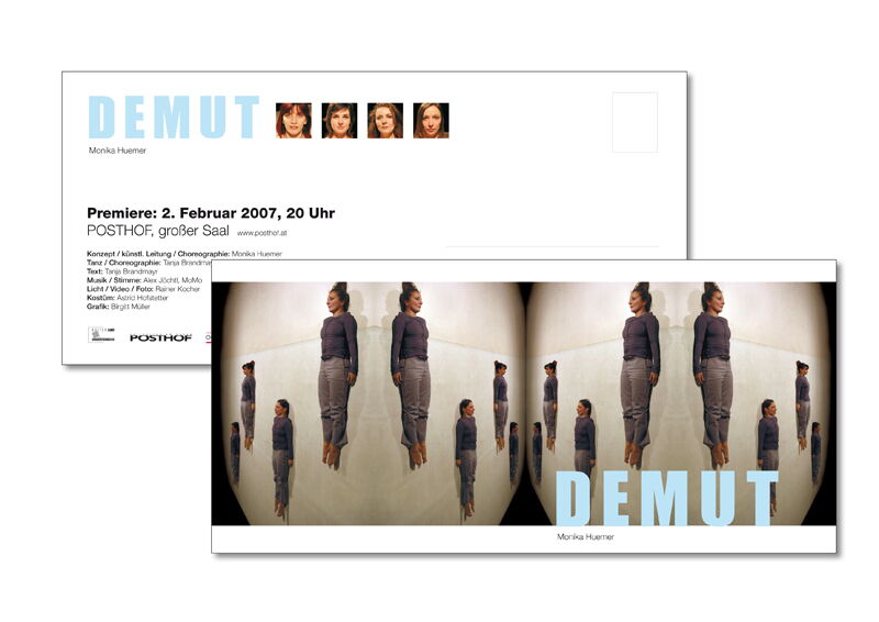 Monika Huemer, Tanz Ankündigungskarte "Demut"